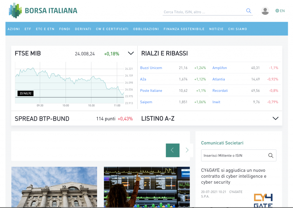 Sito web e portale BORSA ITALIANA